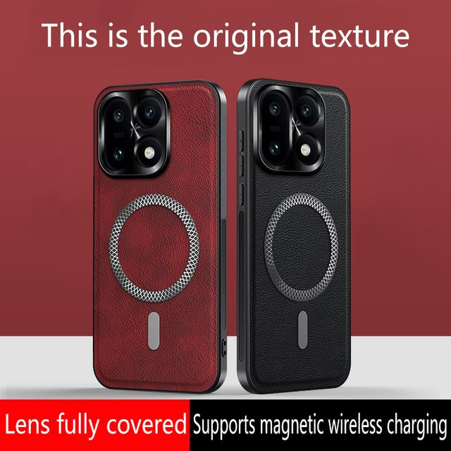 MagSafe Stoßfeste Handyhülle aus mattem Leder für OnePlus 15 in Schwarz - Bild 1
