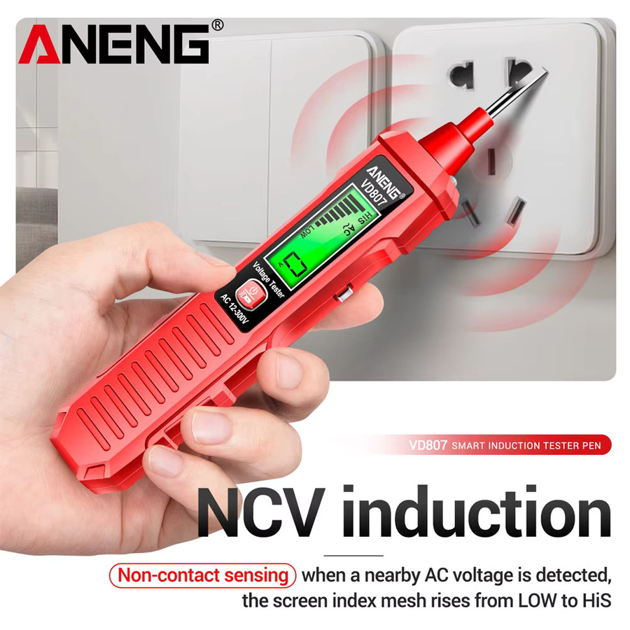 ANENG Multimeter Spannungstester AN8205C+VD807 mit AC-Spannungsdetektor und Amperemeter in Schwarz und Rot - Bild 4