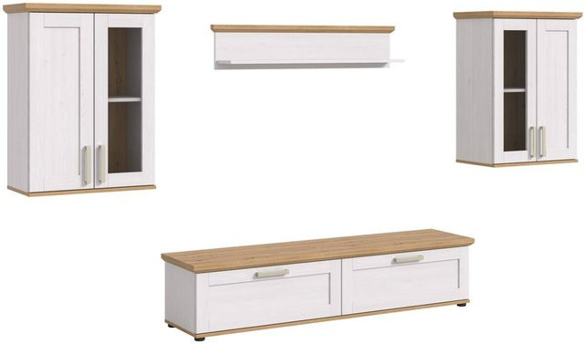 Wohnwand xonox.home VERONA im Landhaus-Look mit Eiche und Lärche Nachbildung, bestehend aus Lowboard, zwei Vitrinen und Wandboard, B/H/T: 316 x 161 x 40 cm - Bild 1