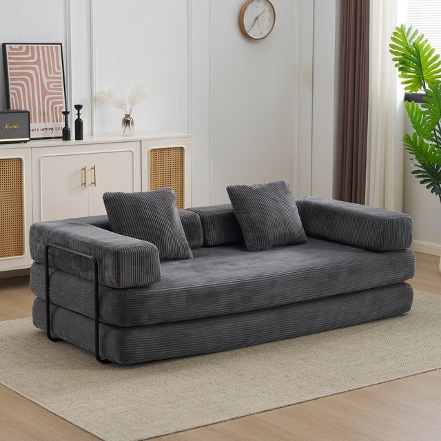 4-in-1 Klappbares Cord-Schlafsofa als Umwandelbares Bodensofa und Gästebett mit Hochdichtem Schaumstoff in Beige oder Grau - Bild 1