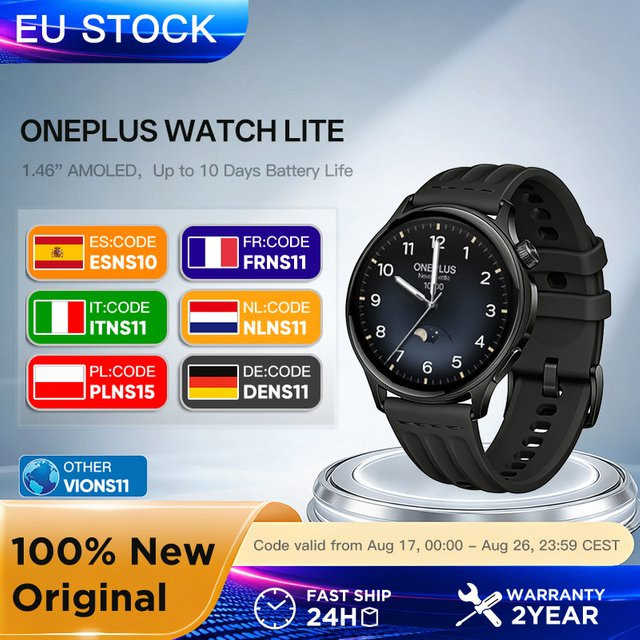 OnePlus Watch Lite Smartwatch mit 1,46 Zoll AMOLED-Display und Dual-Band-GPS in Schwarz - Bild 1