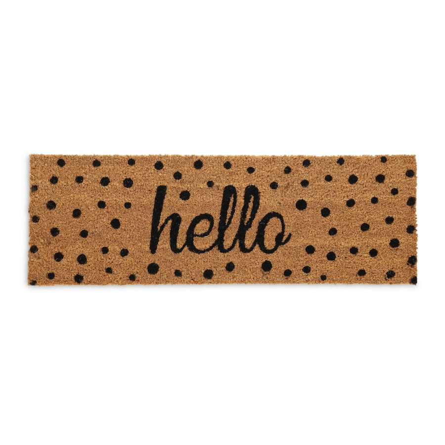 Relaxdays Fußmatte Hello mit Punkten aus Kokosfaser und PVC, Natur, rutschfest und wetterfest, B/T/H: 75 x 25 x 1,5 cm - Bild 2
