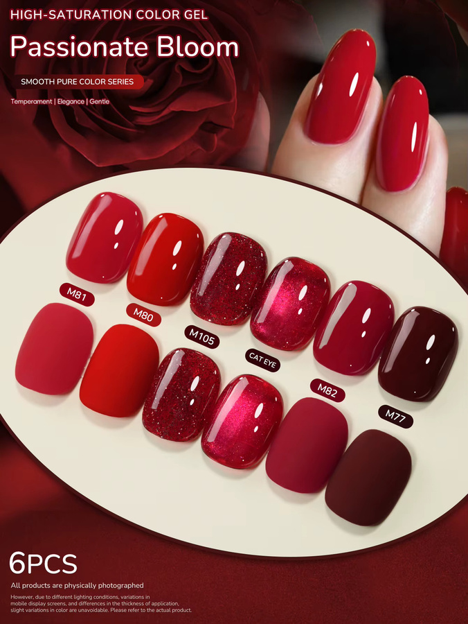 XEIJAYI Gel-Nagellack-Set roten Serie, 6 Farben, 15 ml, glänzend - Bild 4