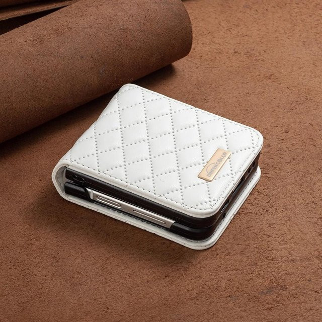 HQBBRO Luxus-Lederhülle für Samsung Galaxy Z Flip 7 FE, Z Flip 6, Z Flip 5, Z Flip 4 und Z Flip 3 5G in Weiß mit Anti-Stoß Schutzfunktion und angenehmem Hautgefühl - Bild 1