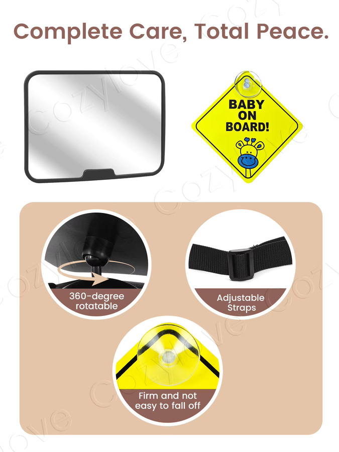 momo&dudu 360 Grad drehbarer Babyautospiegel mit Baby-An-Board-Schild in Pink und Schwarz, HD-Sicherheits-Rückspiegel für den Rücksitz von Kleinkindern - Bild 3