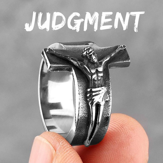 YIRAN Jewelry Ring Edelstahl, Jesus Kreuz, Schwarz, Herren - Bild 1