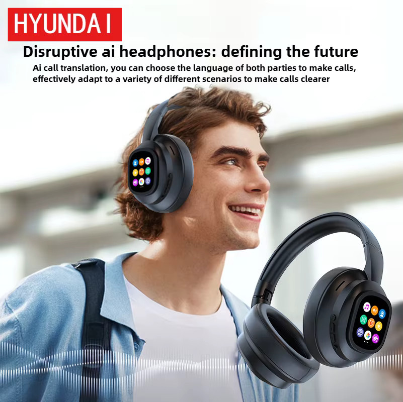 Hyundai X1PRO Kabellose Bluetooth 6.0 Kopfhörer mit AI-Übersetzung für über 100 Sprachen und magnetischem Touch-Control-LED-Bildschirm in Schwarz - Bild 3