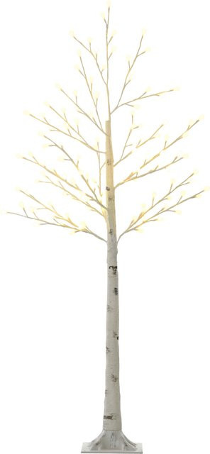 HOMCOM Lichterbaum Birkenbaum mit 120 warmweißen LEDs, 150 cm Höhe, dimmbar, IP44 wetterfest, Farbe: Weiß - Bild 1