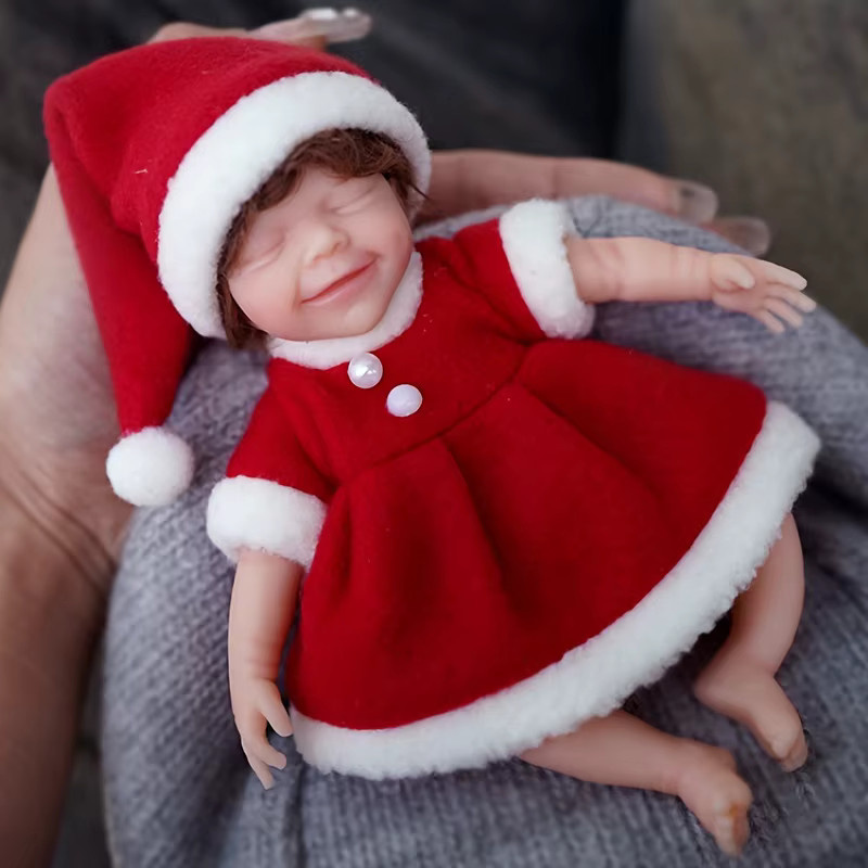 Blrags Micro Frühchen Mädchen Baby Puppe, Silikon, rote Weihnachts Kleidung - Bild 4