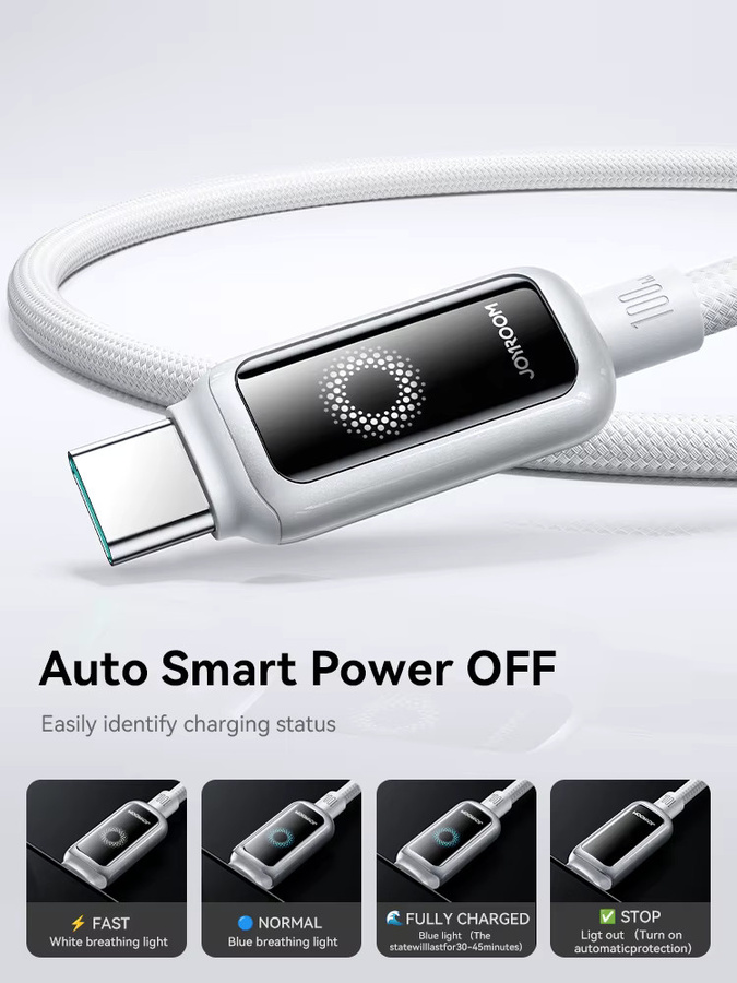 Joyroom USB-C auf USB-C Daten- und Ladekabel StarFlight Display 100W Weiß, Länge: 1,2 m - Bild 5