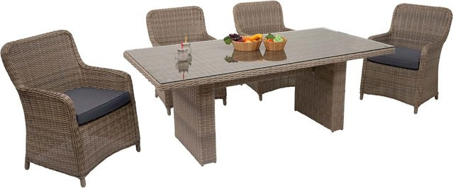 MCW Poly-Rattan Garten-Lounge-Set E98 mit Tisch und grauen Polstern in Beige - Bild 1
