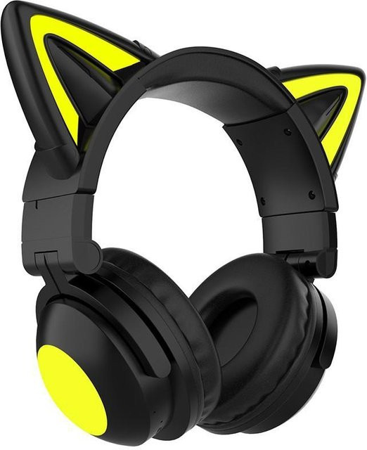 JQIQLY Gaming-Headset mit Katzenohren und LED, kabellose On-Ear Kopfhörer mit Bluetooth 5.0, Mikrofon und starkem Bass, Schwarz - Bild 1