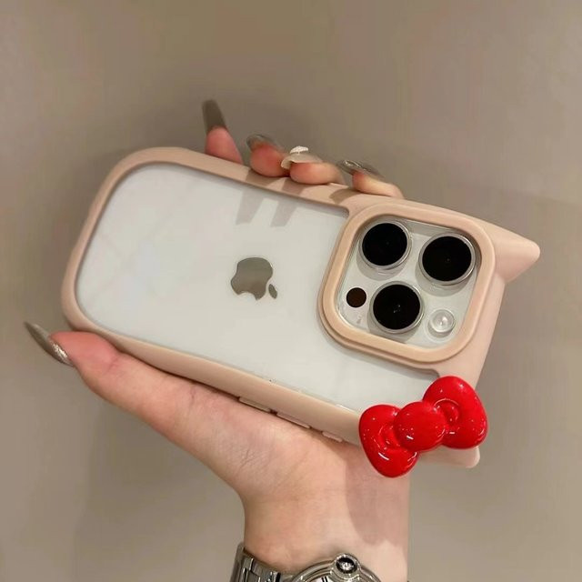 Aibairuixin iPhone Hülle mit 3D Bowknot und Katzenohren, transparent pink, stoßfeste Acryl Schutzhülle für iPhone 16 Pro Max, 15, 14, 13, 12, 11 und 16e Plus - Bild 1
