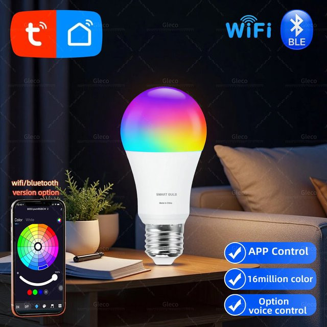 Tuya Smart LED Glühbirne RGBCW mit WiFi und Bluetooth, kompatibel mit Alexa und Google Assistant, Multicolour - Bild 1