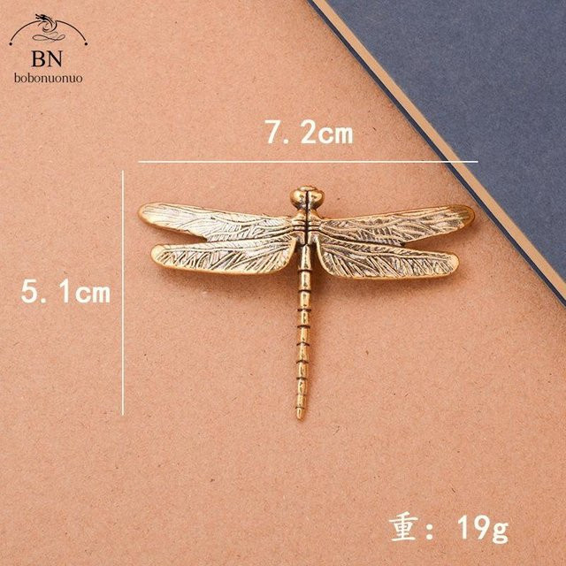 Yiran Furniture Vintage Libellen-Figur aus Kupfer im chinesischen Stil, Goldfarbene Insekten-Miniatur als Tischdekoration - Bild 1