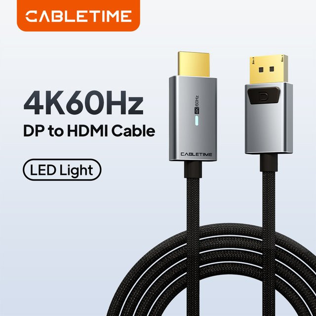 CABLETIME DisplayPort-zu-HDMI-Kabel für 4K bei 60 Hz, DP1.2 Konverter für Laptop, PC, HDTV und Projektor - Bild 1