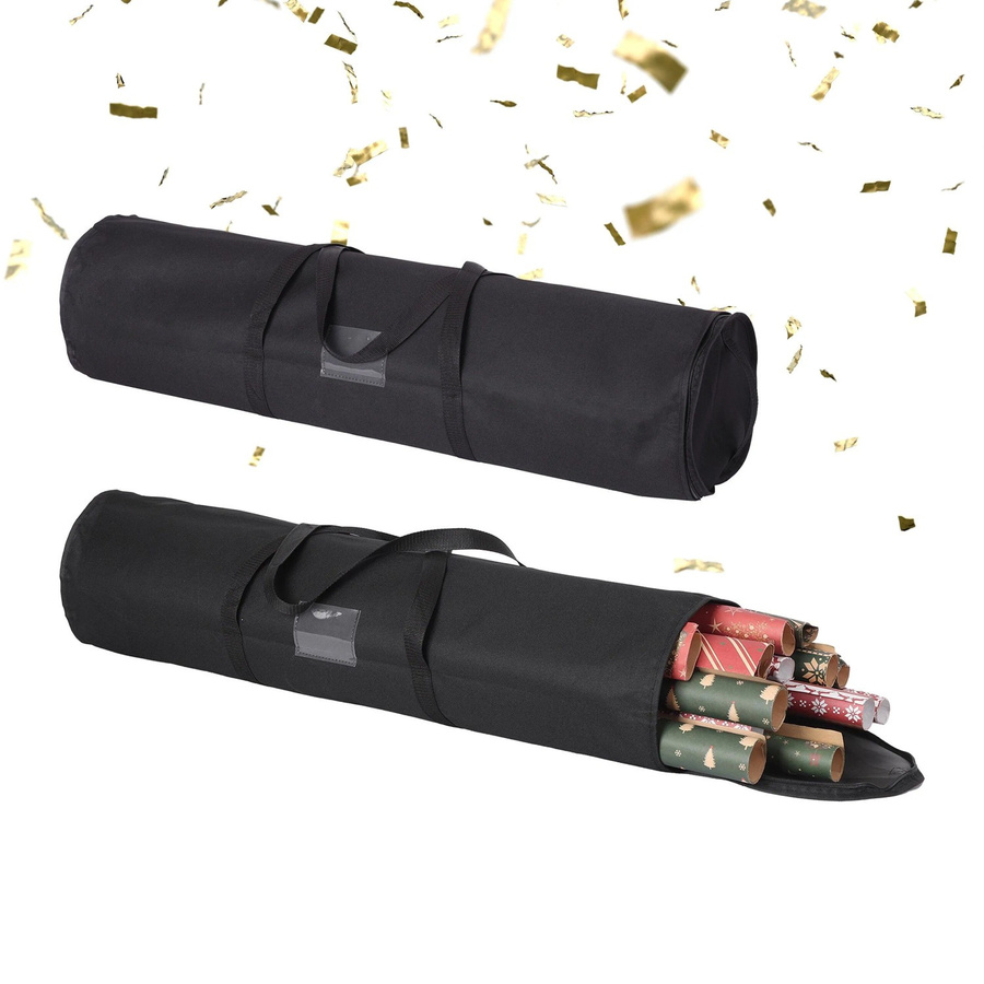 Relaxdays Geschenkpapier Aufbewahrung 2er Set aus Polyester in Schwarz mit Etikettenfach und Reißverschluss, Höhe: 79 cm, Breite: 22 cm - Bild 2