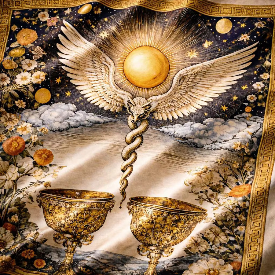 Hermetica Antiqua Two of Cups Tarot-Tuch, bunte Altarmatte im Vintage-Stil - Bild 2
