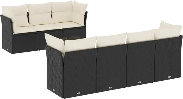 vidaXL 8-teilige Garten-Sofagarnitur aus Poly-Rattan mit Kissen in Schwarz-Creme - Bild 1