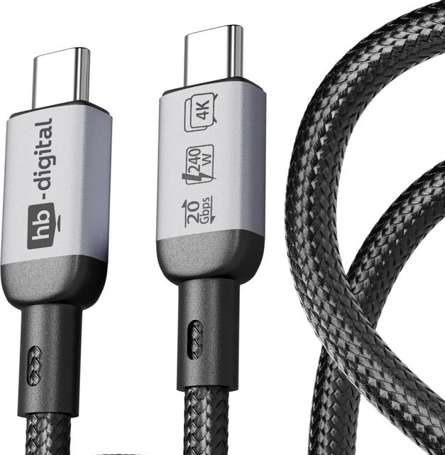hb-digital USB-C Ladekabel USB-4 Datenkabel 20Gbps 240W in Schwarz und Grau, Länge: 2 m - Bild 1
