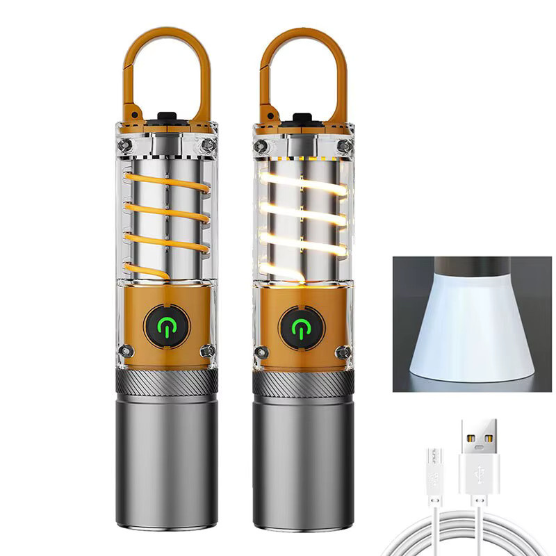 ESMARTER Duale LED-Tungsten-Lampe mit Teleskop-Zoom, wasserdichte Outdoor-Camping-Arbeitsleuchte mit Haken und wiederaufladbarem Akku in Silber - Bild 3