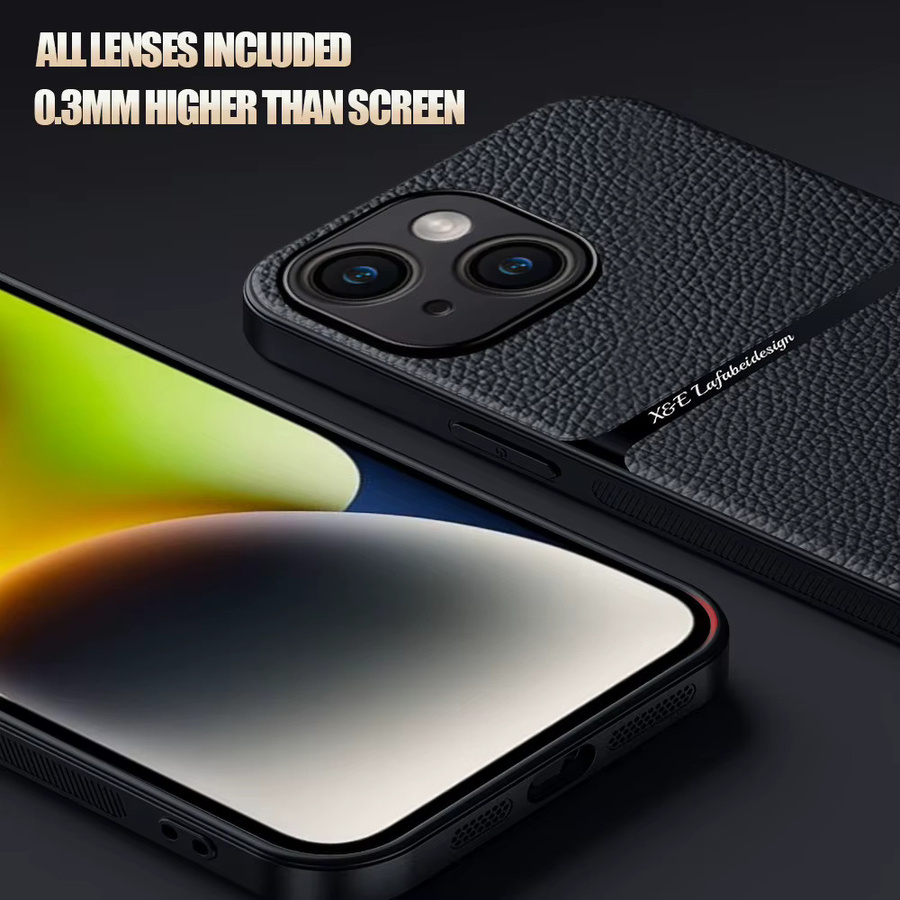 Luxus Leder Schutzhülle mit MagSafe Magnet für iPhone 17 Pro Max 16 15 14 13 12 11 in Schwarz und Gelb matte stoßfeste Abdeckung - Bild 4