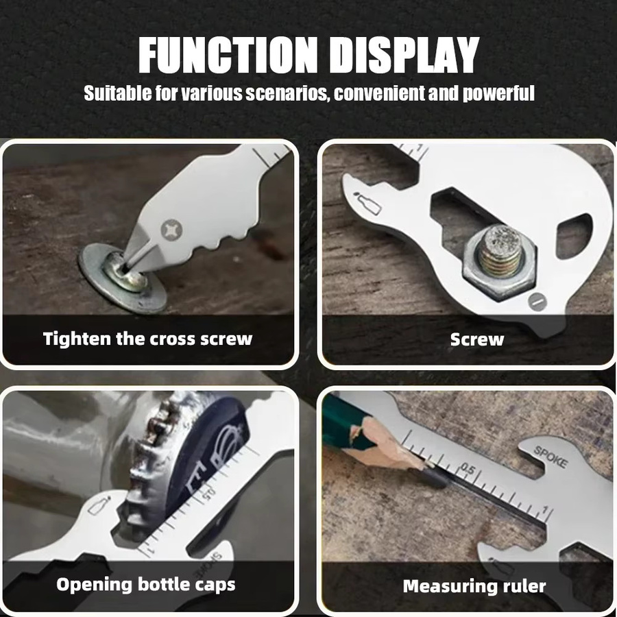 12-in-1 Multifunktionaler Schlüsselanhänger als Multitool-Gadget mit Gitarrenöffner und Schraubendreher in Schwarz und Silber - Bild 5