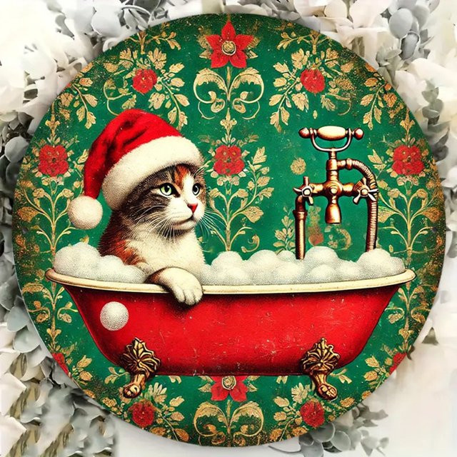 HELLOYOUNG Vintage Weihnachtskatzen Wandkunst Rund, Multicolour, B/H: 20 x 20 cm - Bild 1