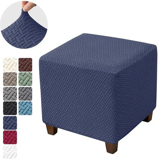 Dehnbarer Jacquard Hockerbezug für quadratische Fußhocker in Blau von Yiran bag - Bild 1