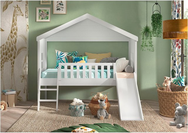 Vipack Hausbett für Kinder aus Kiefer mit Leiter und Rutsche, Weiß lackiert, Liegefläche 90 x 200 cm - Bild 1