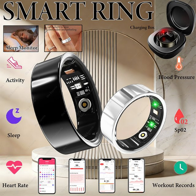 Ola Esporte Smart Ring für Damen und Herren mit Herzfrequenzmessung, Schlaf-Tracking und Gesundheitsüberwachung, IP68 wasserdicht, in Schwarz oder Weiß - Bild 1