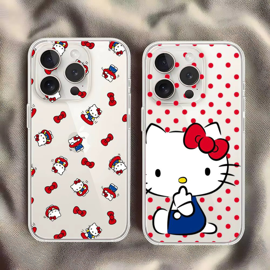 Kawaii K-hello-H-kitty Handyhülle für Apple iPhone kompatibel mit iPhone 17 16 15 14 13 12 11 Pro Max Plus X XR XS und 7 8 in Transparent - Bild 4