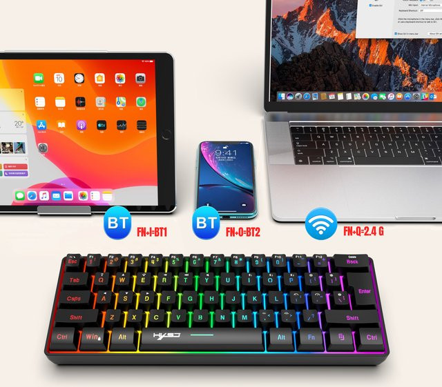 HXSJ Kabellose Gaming-Tastatur mit RGB-Hintergrundbeleuchtung in Schwarz, Bluetooth-Tastatur mit ergonomischem Design und 2000 mAh Akku - Bild 1