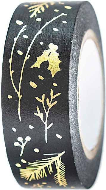 Rico Design Washi Tape Paper Poetry Nostalgic Christmas Zweige schwarz-gold Breite: 1,5 cm, Länge: 10 m - Bild 1