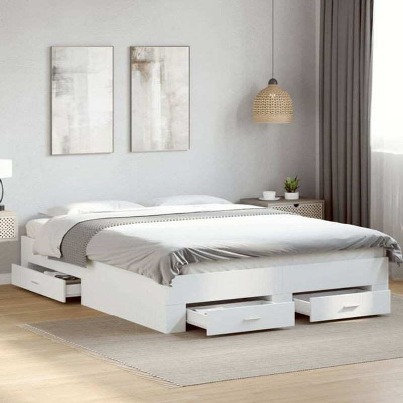 Modernes Funktionsbett mit Schubladen von vidaxl aus Holzwerkstoff in Weiß, B/T/H: 160 x 200 cm - Bild 1