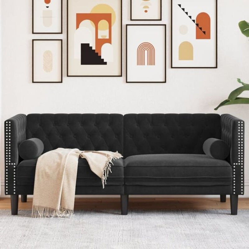 vidaxl Chesterfield 2-Sitzer Sofa mit Nackenrollen in Schwarz aus Samt - Bild 1