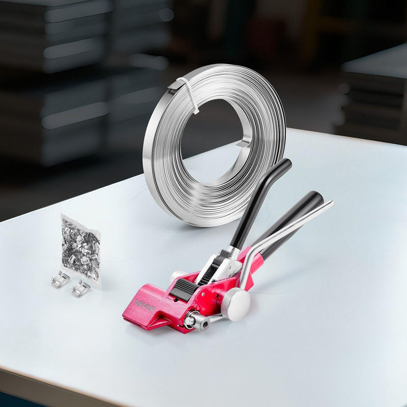 Stahlband Umreifungsset von Buying Solutions, MB in Rot mit 30,5 m Stahlband und 100 Metallklammern für professionelle Palettenverpackung - Bild 7