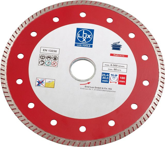LUX-TOOLS Diamant-Trennscheibe Vollrand für Fliesen in Rot, Durchmesser: 180 mm - Bild 1