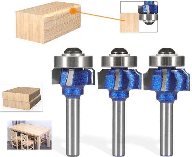 Allsome 3er Set abgerundete Eckfräser für die Holzbearbeitung in Silber mit Schaftdurchmesser 6 mm, 6,35 mm und 8 mm - Bild 1