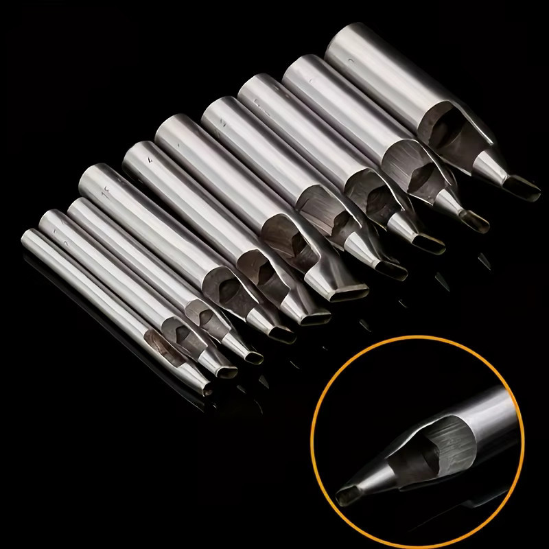 5-teiliges ovales Lederperforator-Set aus Edelstahl in Silber, 1,5–9 mm, für DIY-Projekte an Taschen, Schuhen und Gürteln - Bild 2