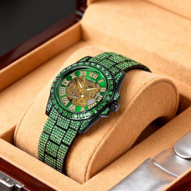 Herren Armbanduhr Automatik, Edelstahl, Grün, Rund - Bild 1