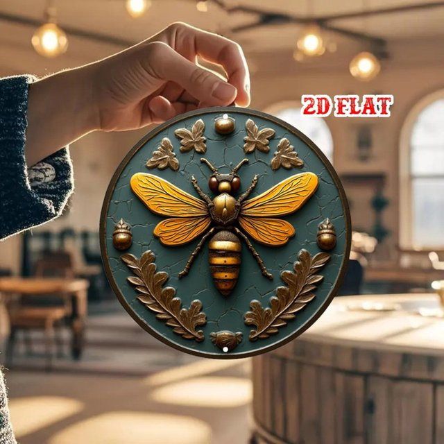 HELLOYOUNG Gold Wings Vintage Insekten-Wandkunst aus Metall, rundes Metallschild in Gold, Durchmesser: 19,81 cm - Bild 1