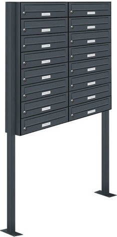 AL Briefkasten-System für 16 Parteien, freistehend, grau, B/H/T: 153,586 x 170,0 x 27,5 cm - Bild 1