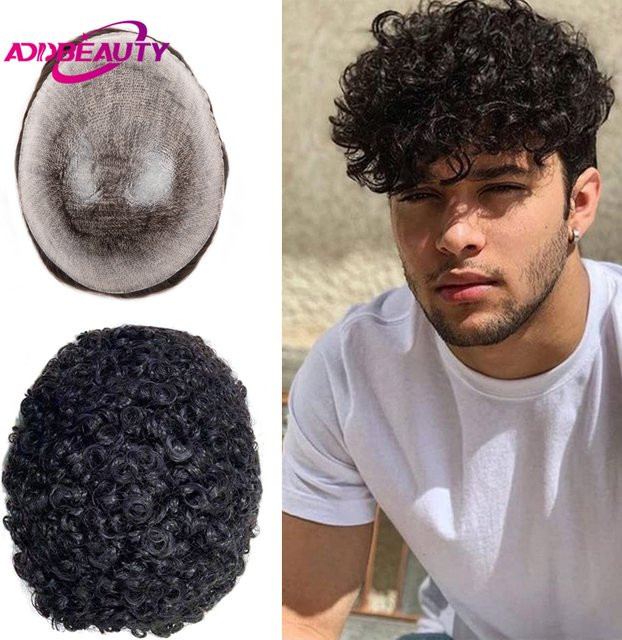 Addbeauty Echthaar-Perücke für Herren, lockig, 15 mm, Voll PU - Bild 1