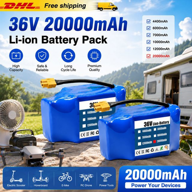 Ddadache Lithium-Ionen-Akku 36V 20000mAh in Blau für elektrische selbstbalancierende Scooter, Hoverboard und Einrad (10S2P) - Bild 1