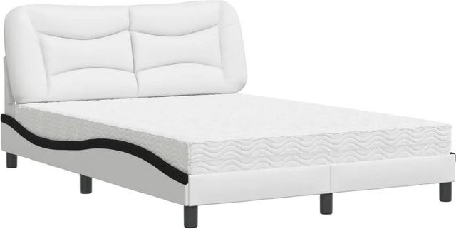 vidaXL Bett Hvar mit Matratze in Weiß-Schwarz aus Kunstleder und Kiefernholz, B/T/H: 120 x 200 cm - Bild 1