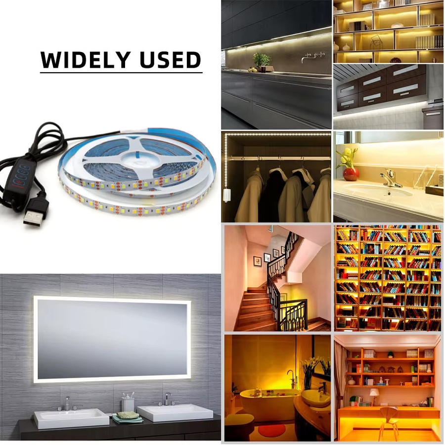 Lebeisenf USB LED Streifenlicht-Set Multicolor, dimmbar mit 4-Tasten-Dimmer, 120 LEDs/m, CCT 3000K - 6000K, Schwarz - Bild 4