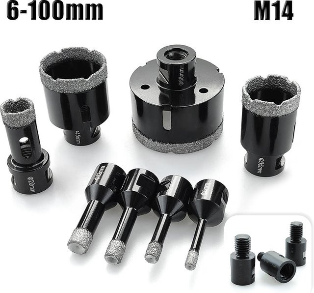 SHENSEN Diamant Lochsäge Set M14 Gewinde, vakuumgelötete Bohrkern Bits für Porzellanfliesen, Granit und Marmor, Schwarz, 6,0 mm - Bild 1