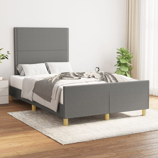vidaXL Bettgestell mit Kopfteil aus Stoff in Dunkelgrau, B/T/H: 120 x 200 x 128 cm - Bild 2
