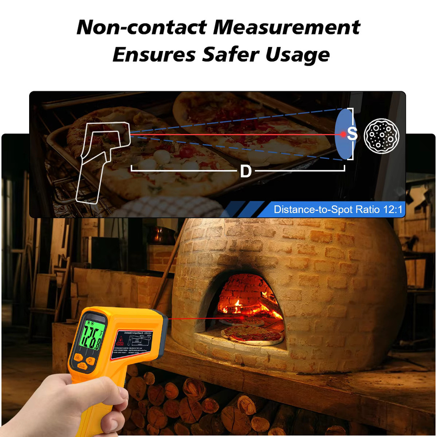 NJTY Infrarot-Thermometer DT-530 Laser-Temperaturpistole Gelb mit LCD-Display und Hintergrundbeleuchtung für industrielle und präzise Messungen von -50 bis 530 °C - Bild 4